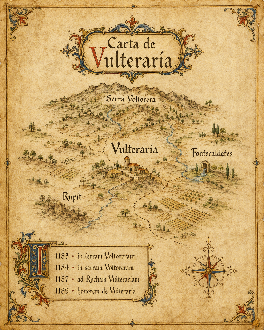 Recreación visual de un mapa medieval de Vulteraria